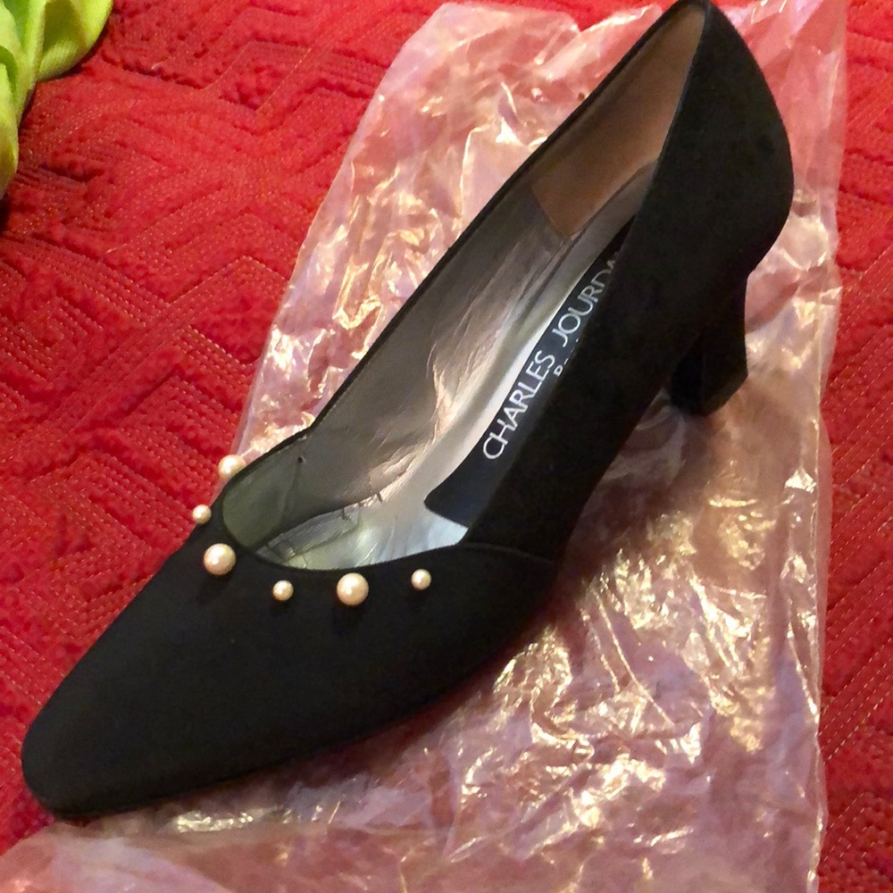 Satin and suede 2 inch heels